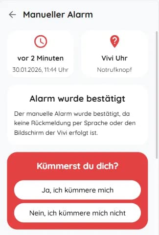 Begleit-App: Manueller Alarm wurde ausgelöst — Benachrichtigung an Angehörige